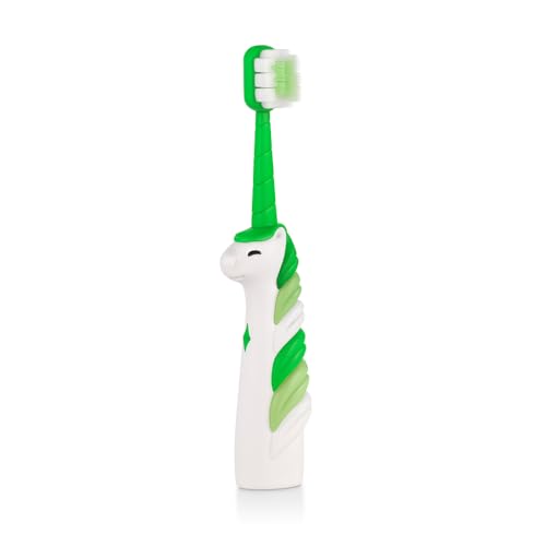 Image of BeeBaby Brush Buddy Baby Toothbrush for Kids 3-6 Years, Ultra Soft Tapered Bristles Toddler Toothbrush for Milk & Permanent Teeth, BPA Free Easy Grip Toothbrush for Sensitive Gums - Green Unicorn