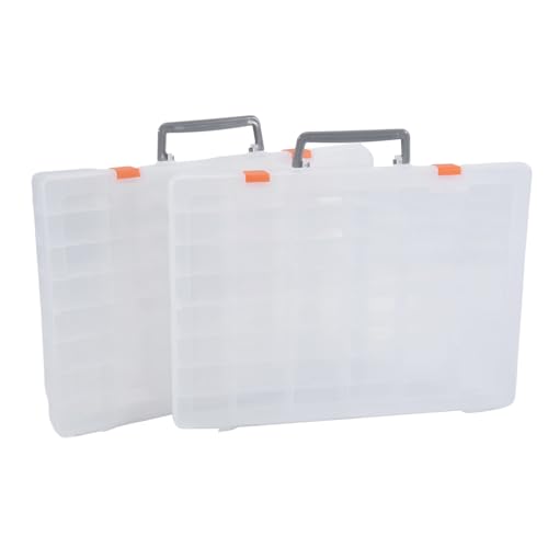 Akfldms 2 Pack Large 48 Grids Clear Plastic Organizer Boxes with Adjustable Dividers, Jewlery Storages Bead Organizers