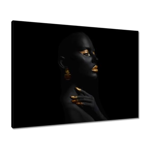 Peinture sur toile femme et éclats dorés 80x60 cm : une présence artistique inspirante