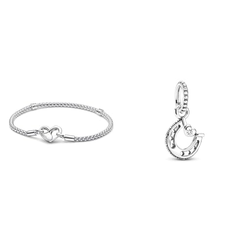 PANDORA Armband mit Infinity Herzverschluss aus Sterlingsilber & Glückshufeisen Charm-Anhänger, Sterling-Silber799157C01