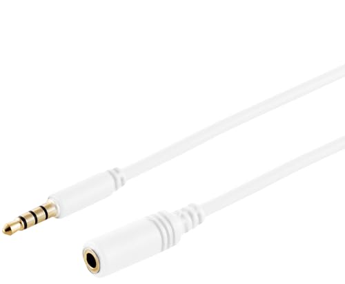 1aTTack.de 1 x 5 m - Rallonge audio blanche 3,5 mm TRRS Slim contacts plaqués or - Parfait pour les connexions AUX et les casques