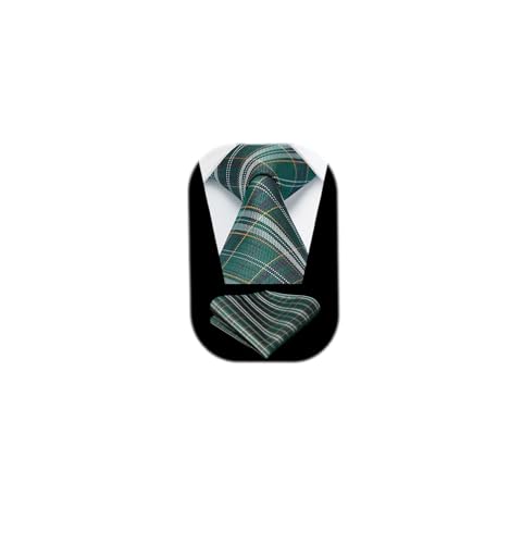 Image of HISDERN Ties for Men Plaid Checkered Tie with Pocket Square Woven Business Formal Necktie Handkerchief Set Wedding Party