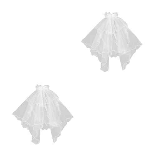 LUOZZY 2 Pcs Girls First Communion 3-layer White Bow Veil for Church Religious Ceremony Birthday Party Accessories
