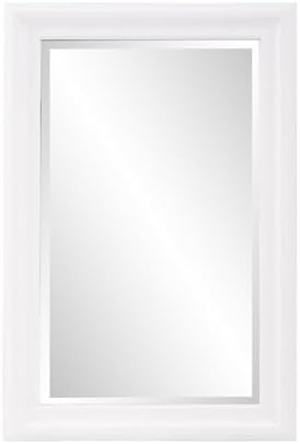 Howard Elliott George Rectangular Matte White Wall Mirror, Rectangle Hanging Wood Framed Vanity Mirrors for Home Decor, Living Room, Bathroom, Bedroom, or Hallway, 24 x 36 Inch