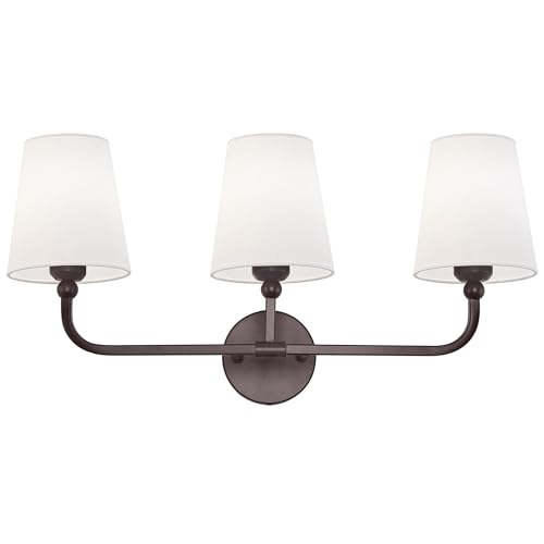 Image of Bathroom Light Fixtures, 3-Light Oil Rubbed Bronze Vanity Lights with Flared White Fabric Shade, Vintage Sconces Wall Lighting for Hallway Bedroom, VL837-ORB-3