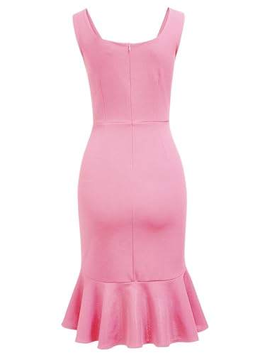 Image of FORTRIC Women Square Neck Summer Wedding Guest Formal Party Cocktail Midi Dress