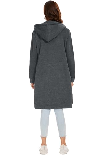 YOSICIL Damen Herbst Winter Outing Stil Frauen Warm Reißverschluss Öffnen Clubbing Dating Elegante Hoodies Sweatshirt Langen Mantel Jacke Tops Outwear Hoodie Outwear Kapuzenpullover,Dunkelgrau,4XL