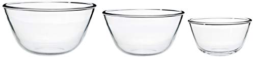 Mixing/Serving Borosilicate Glass Solid Bowl Set (3 pieces, 1600ml, 1100ml, 550ml), Transparent