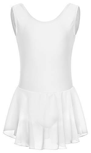 tanzmuster ® Justaucorps Danse Fille -Polly- avec Jupette en Mousseline et Profonde découpe Dos pour la Danse Classique en Blanc, 128/134 (9-10 Ans) Cover