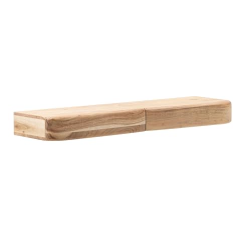 FineBuy Wandregal Akazie Massivholz 80cm mit Zwei Schubladen - Design Regal für die Wand - Holz Wandboard mit Stauraum - Schwebendes Hängeregal aus Echtholz