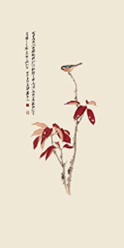 Toile de fleurs vertes style chinois grand format pour mur vide