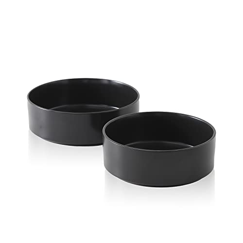 Stone Lain Celina Stoneware 2-Piece Serving Bowl Set, Black Bowls, Minimalist Dinnerware, Dish Set, Tall Rim, Microwave & Dishwasher Safe, Casual Tableware