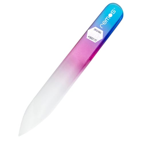 Lima de uñas Remos de cristal templado con superficie de lijado a ambos lados, color azul y morado