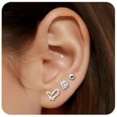 Sterling Silver Stud Earrings for Women, Hypoallergenic Stack Cartilage Earrings, Multiple Piercing Lightweight Mini Thin Cute Dainty Trendy Jewelry Set Gifts for Women