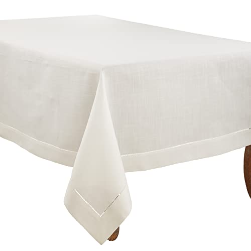 SARO LIFESTYLE Hemstitched Border Tablecloth, Ivory,...