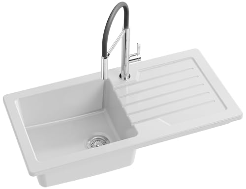 JACOB DELAFON Fregadero blanco cerámico cocina 1 seno con escurridor Duradero, higiénico, fácil limpieza y mantenimiento Reversible (grifo a izq o dcha) Medidas 100x50 cm Color Blanco GASPARD ESB02-00