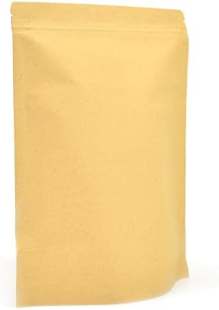 100 Kraft Paper Stand-Up Reusable Food Pouches (170mm x 240mm x 40mm) | Foil-Lined, Heat-Sealable | Resealable Ziplock Bags Tear Notch | Brown Paper Packaging for Coffee Beans, Nuts & Snacks Etc