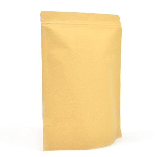 100 Kraft Paper Stand-Up Reusable Food Pouches (170mm x 240mm x 40mm) | Foil-Lined, Heat-Sealable | Resealable Ziplock Bags Tear Notch | Brown Paper Packaging for Coffee Beans, Nuts & Snacks Etc