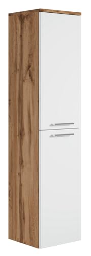 Badplaats B.V. Badezimmer Badschrank Saturnus 130cm Eiche Weiß - Regal Schrank Hochschrank Schrank Möbel