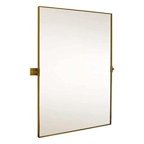 Hamilton Hills 24x36 inch Gold Metal Framed Rectangular Pivot Mirror for Wall | Beveled Frame Vanity Mirror Wall Decor | Wall-Mounted Bedroom, Bathroom Mirror with Hinges Brackets Included Cover