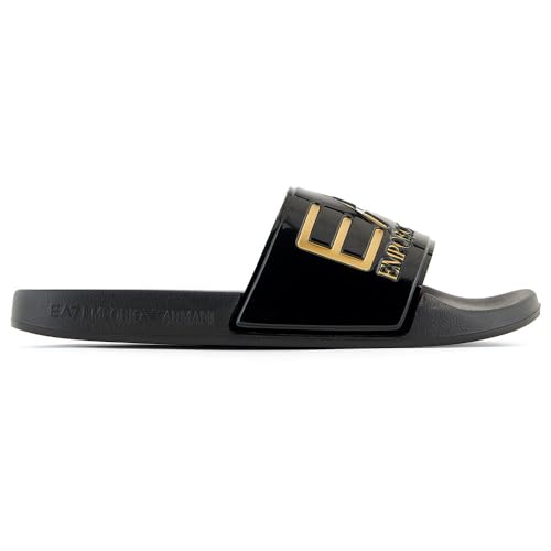 EA7 Emporio Armani Ciabatte Unisex con Maxi Logo 7X000108AF15118 (Nero Oro, Sistema Taglie Calzature EU, Adulto, Uomo, Numero, Media, 45)