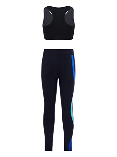 TiaoBug Kid Girls Athletic Crop Tops and Gymnastics Leggings 2 Piece Dance Clothes Set Sports Gym Workout Outfits2