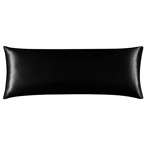 EHEYCIGA Satin Pillowcase Set of 1 Body, Soft Pillowcases for Hair and Skin Similar to Silk, Black Pillow Cases 1 Pack with Envelope Closure, 20X54 Inches