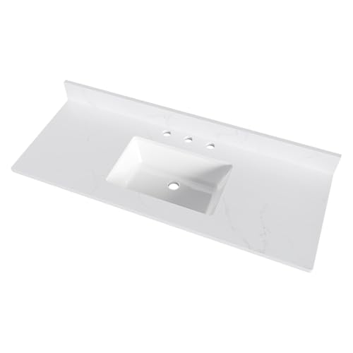 48 in. W x 18.5 in. D Bathroom Engineered Stone Vanity Top with Undermount Rectangular Ceramic Sink, 3 Pre-Drilled Faucet Holes & 4'' Backsplash, White (Faucet Not Included)