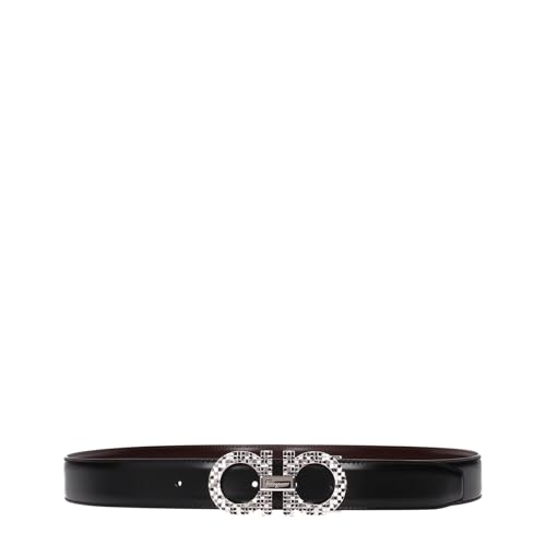 Salvatore Ferragamo Men's Adjustable Reversable Black/Brown Leather Silver Gancini Belt (105IT)