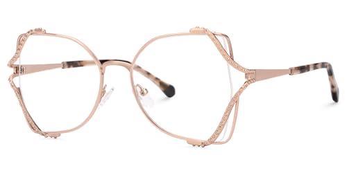 Image of Zeelool Metal Butterfly Glasses Classic Eyewear for Women Blue Light Blocking Glasses Anti Eyestrain Glasses ZJGM610701-01 Dark Gold, Oversize