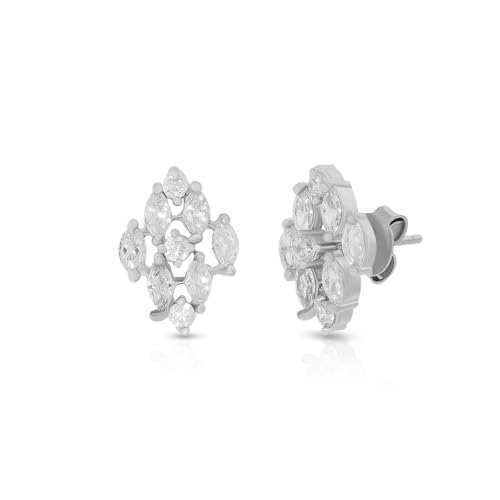 Image of 925 Sterling Silver Floral Cluster Stud Earrings for Women | Cubic Zirconia Flower Stud Earrings | Hypoallergenic Rhodium Plated Anti-Tarnish Lightweight Silver Jewellery | Daily Wear | Gift for Wife, Girlfriend, Mother, Sister | Birthday, Anniversary, Rakhi