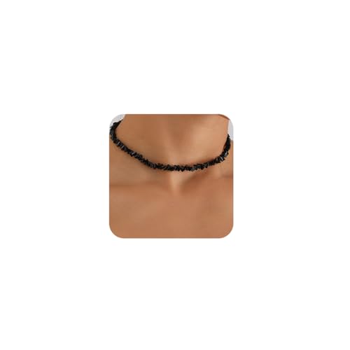 Octwine Black Simple Crystal Choker Necklaces for Women Trendy Retro Beads Round Chunky Multi Layered Halloween Necklace Dainty Black Punk Choker Necklaces for Women (Black 1)