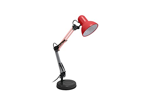 Fisura - Lámpara escritorio vintage articulada “Ralph”. Flexo escritorio rojo, rosa, gris y negro. Flexo compatible con bombilla E27. Flexo de metal. 14 cm x 14 cm x 57 cm