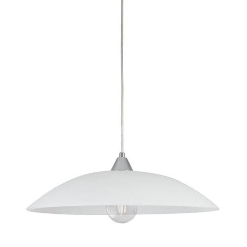 LEOLUX Alexander – Lampadario a Sospensione Moderno Ø50 cm – Design Minimal in Vetro – Attacco E27 LED – Bianco – Lampada da Soffitto per Cucina, Soggiorno e Tavolo da Pranzo