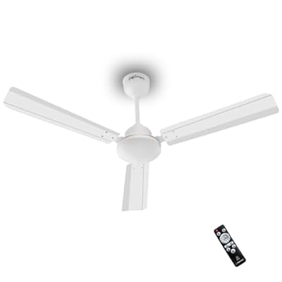 DIGISMART Storm BLDC 1200 MM Ceiling Fan with Remote, 28W Energy Efficient, 225 CMM Air Delivery, 65% Power Saving, Low Noise, Reverse Mode, Smart Memory, 3 Blade Ceiling Fan 5 Year Warranty (White)