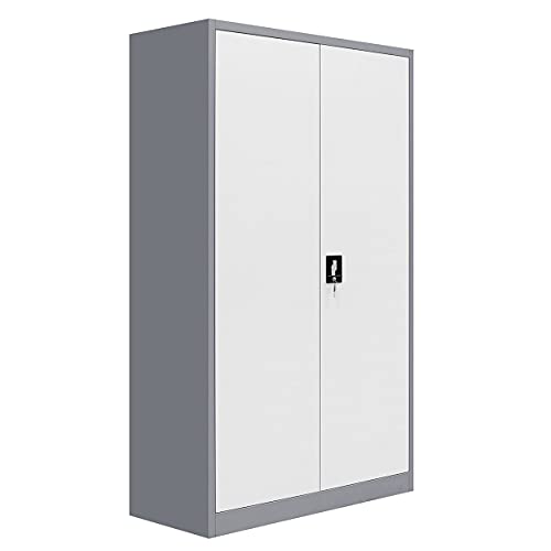 185cm Steel Locker Storage Metal Cabinet Lockable Cupboard with 4 Adjustable Shelves for Gym School Garage Tools Dark Grey and White