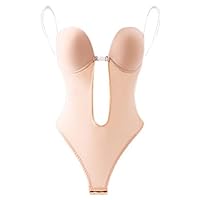 Shapewear Ventre Plat SHAPERIN Femme Body Sculptant Dos Nu Invisible Thong Bodysuit Gainant Ventre Plat Avec Push Up Soutien Gorge, Beige, S Lingerie Sans Couture Amincissante - 12