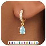 ZNBOH Ohrringe Gold Hängend Damen 18K Vergoldete Klein Creolen Geburtsstein | Zirkonia Damenohrringe Mit Stein Rubin Aquamarin Smaragd Peridot Amethyst,Schmuck Geburtstag Geschenk