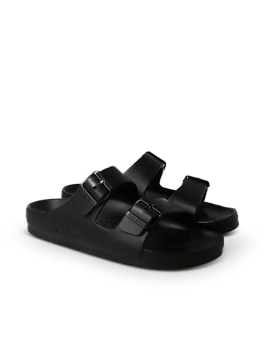 Genuins Black Mallorca H2O Sandals Lightweight EVA Footbed Slides, Adjustable Buckle, Arch Support Comfort Footwear Design, Casual Summer Travel Beach Walking Essentials, 13 US Women / 11 US Men