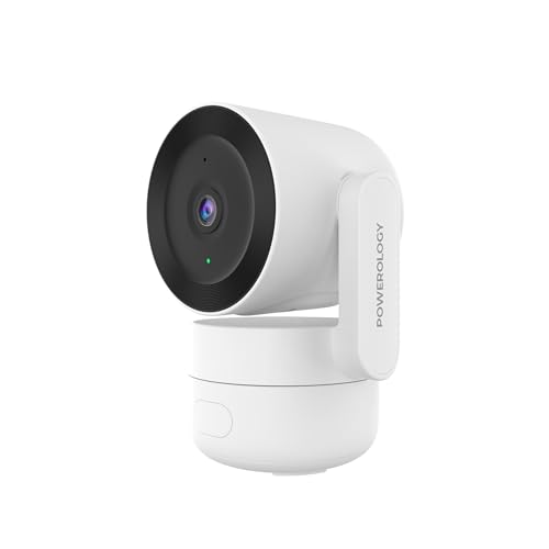 Powerology Indoor Camera PTZ Smart 4MP Camera, AI Smart Detection, Two-Way Audio, Pan and Tilt Zoom Control, Smart Alarm System,10M Infrared Night Vision, 2.4GHz Wi-Fi, Cloud & Local Storage - White