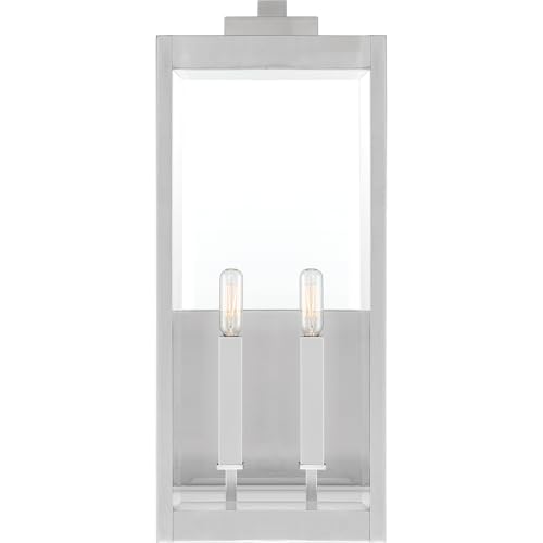 Image of Quoizel Westover Modern Wall Sconce, 22.75 Inch Stainless Steel 2-Light Outdoor Light Fixture, Clear Beveled Glass Wall Lantern, 60 W, Industrial Design Wall Light for Porch, Patio, Gazebo or Yard