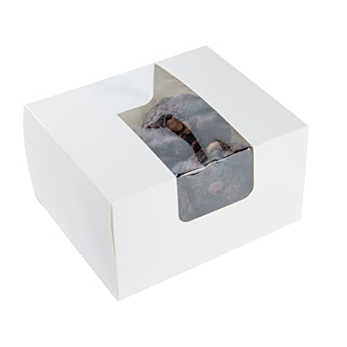 Restaurantware-Pastry Tek 7.1 x 6 x 4 Inch Pastry Boxes, 100 Disposable Donut Boxes - With Clear Window, Easy Assembly, White Paper Cookie Packaging Box, For Muffins, Cupcakes, And Mini Cakes