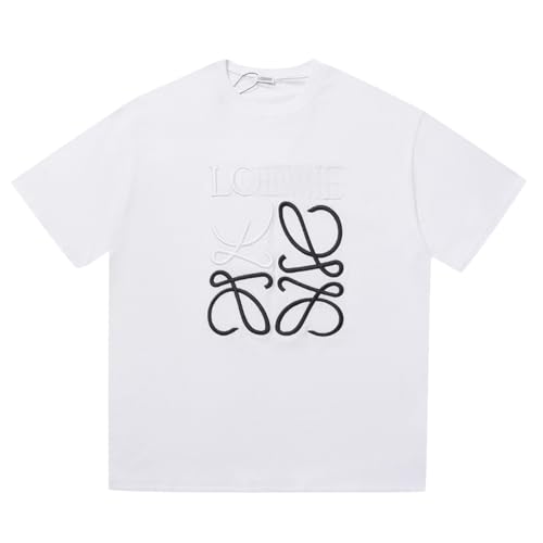 【棉100% 厚手】クルーネック T シャツ 半袖 メンズ レディース ユニセックス 刺繍 速乾 通気性 オーバーサイズ 春夏秋 通勤通学 男女兼用 大きいサイズ (JP, アルファベット, S, ホワイト) [並行輸入品]（Amazon）