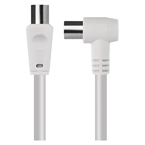 EMOS Antennenkabel, Koaxialkabel, Fernsehkabel 5 m, Koax-Kabel für Digitales Fernsehen, TV, Receiver, SAT, doppelt abgeschirmt, gerader Koax-Stecker auf gewinkelte Koax-Buchse (90° Grad)