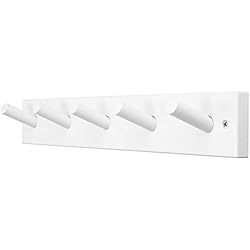 SKOLOO Wooden Wall Mounted Coat Rack,16'' Hole to Hole, 5 Pegs Bamboo Wall Hook for Hanging Clothes Robes Towels Hats,White