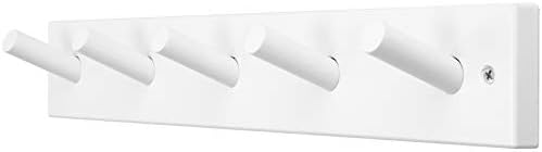 SKOLOO Wooden Wall Mounted Coat Rack,16'' Hole to Hole, 5 Pegs Bamboo Wall Hook for Hanging Clothes Robes Towels Hats,White
