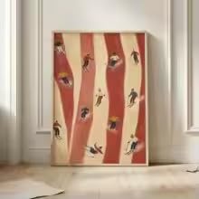 MAIMANG Retro-Leinwandposter „Rote Skifahrer“, Vintage-Après-Ski-Leinwanddruck, Preppy-Wintersport- und Berghütten-Dekorposter (70 x 100 cm/Rahmenlos)