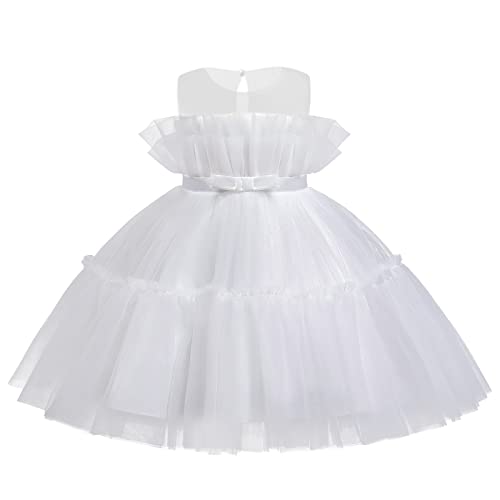 Vestido infantil de princesa para bebês com saia de malha quente para meninas (branco, 12 a 18 meses