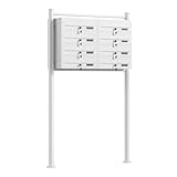 Wiltec 8er Briefkastenanlage weiß 945 x 270 x 1500 mm, Standbriefkasten mit 2x4 Fächern, Schlüssel und Namensschild, Briefkasten Postkasten mit Ständer