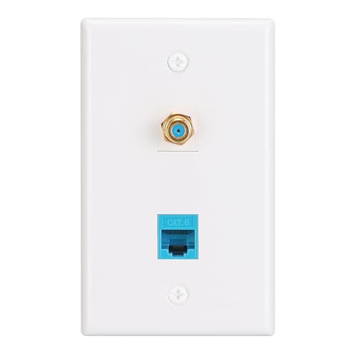 XGGYA Ethernet Coax Wall Plate,Include CAT6 Keystone Coupler and 3GHz Gold Plated Coax Keystone Jack,F Type Port Wall Plate,1Pack